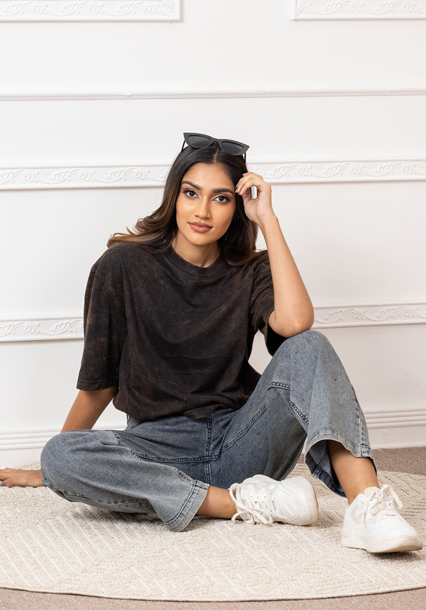 BROWN JADE ACID WASH BAGGY TEE